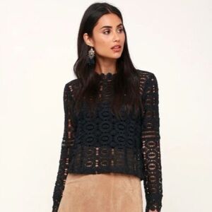 Lulus Black Crochet Lace Top long Sleeve Size XS